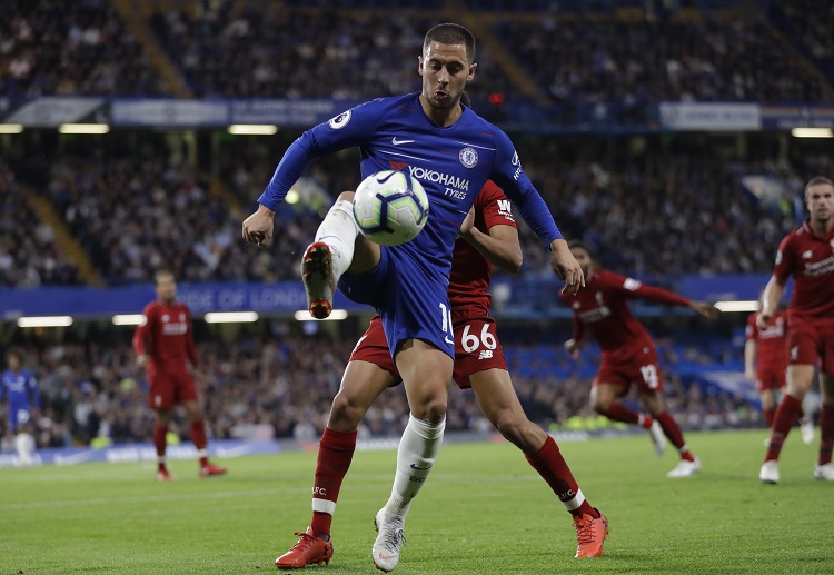 Eden Hazard scores the opener against Liverpool and it was his sixth goal of the year in the Premier League