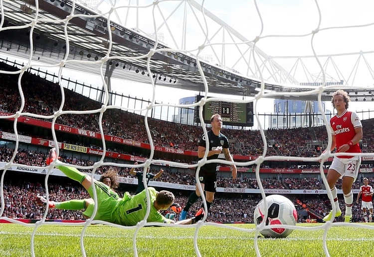 Ashley Barnes scores the equaliser for Burnley in their Premier League clash with Arsenal