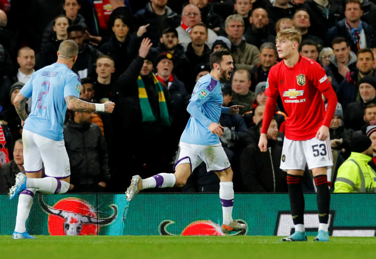 Riyad Mahrez manages to score in the first leg of their EFL Cup tie against rivals Manchester United