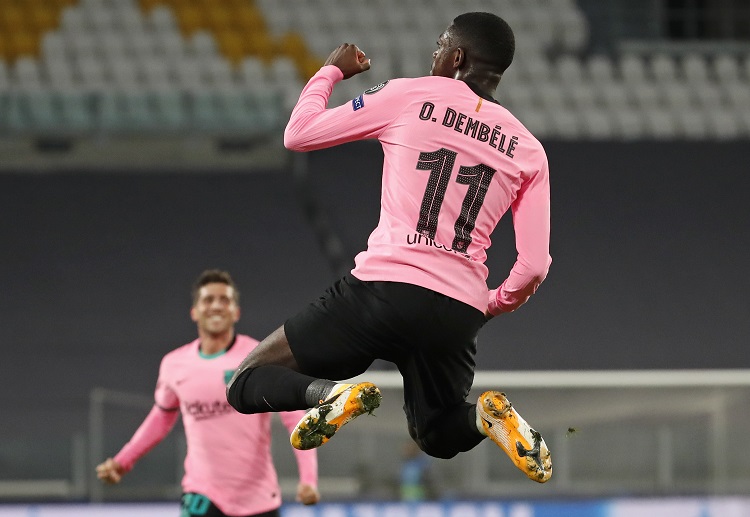 Ousmane Dembele’s 14th-minute strike gave Barcelona the early lead against Juventus in the Champions League