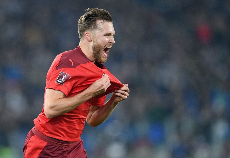 Silvan Widmer open the scoring for Switzerland during the World Cup 2022 qualifier