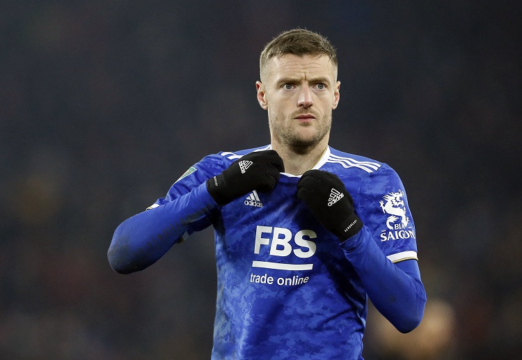 Jamie Vardy reacts during Leicester City’s defeat in the EFL Cup match