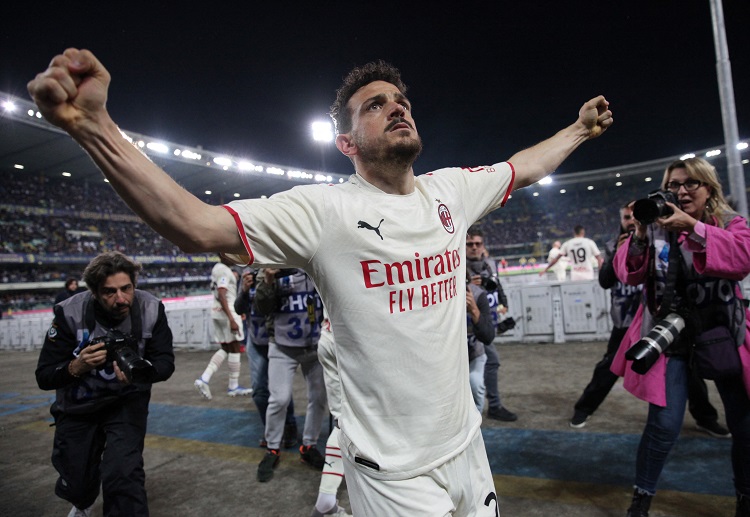 Alessandro Florenzi celebrates after AC Milan’s Serie A win against Hellas Verona