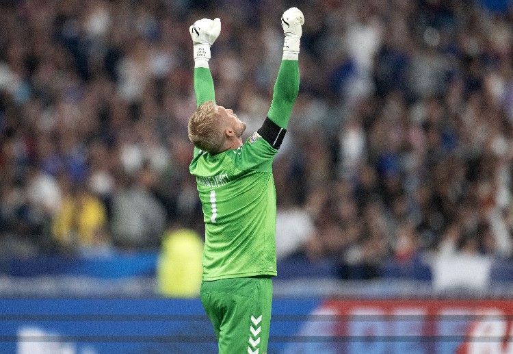 Kasper Schmeichel of Denmark celebrates after winning their UEFA Nations League clash against France