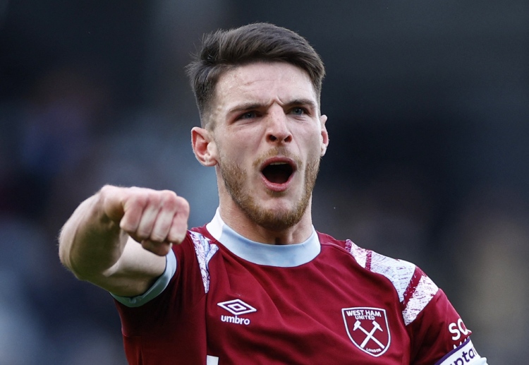 Declan Rice of West Ham United will try to score goals against the leaders Arsenal in the Premier League at home