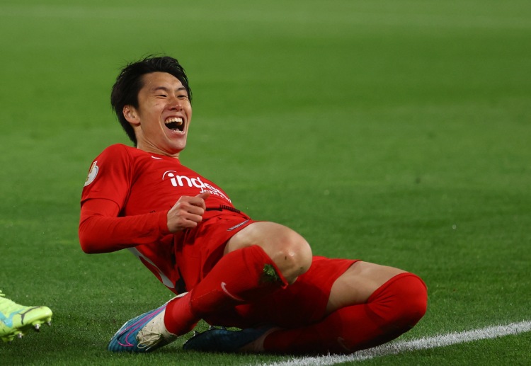 Eintracht Frankfurt's Daichi Kamada scores the second goal vs Stuttgart in DFB Pokal semis