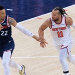 Jalen Brunson has scored 35 points to lead the Knicks in pulverising the Sixers in recent NBA game